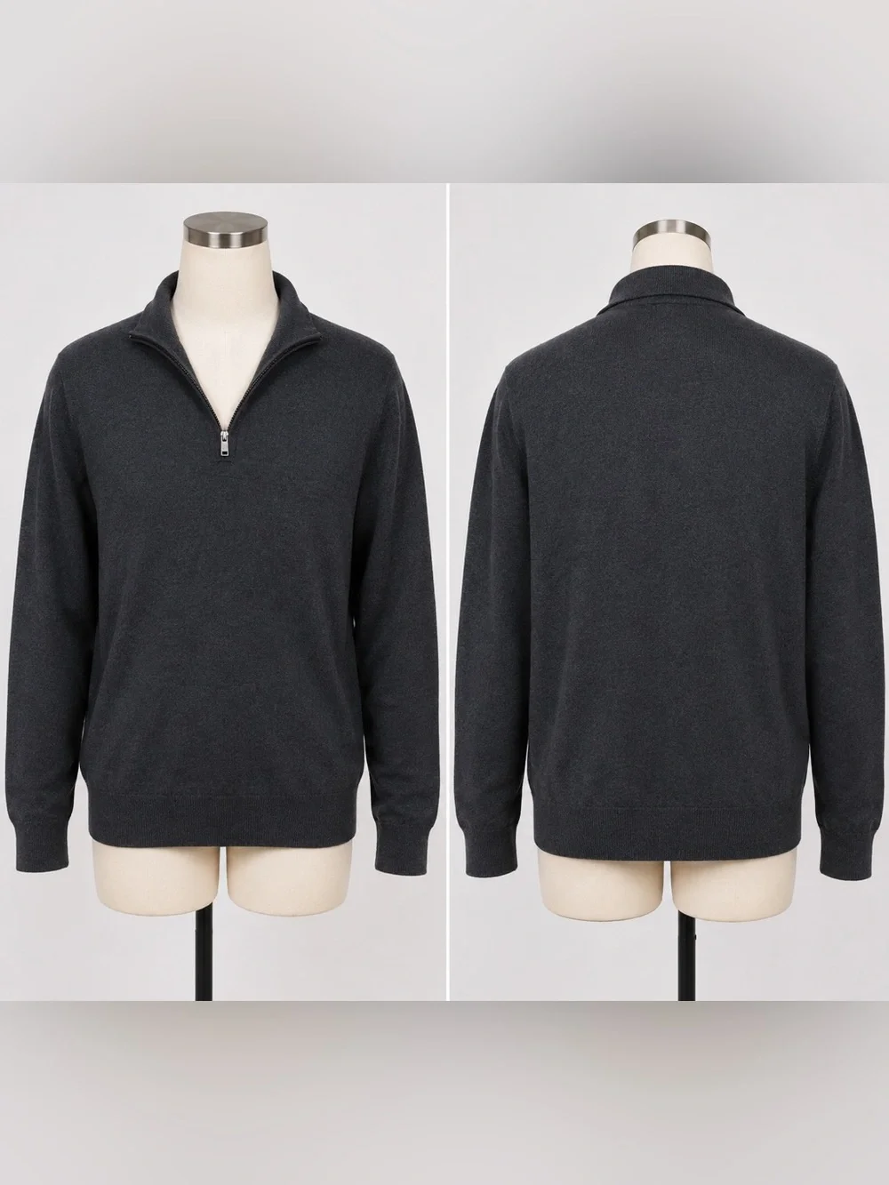 Banana Republic 100% Merino Wool Quarter Zip Sweater Medium Gray